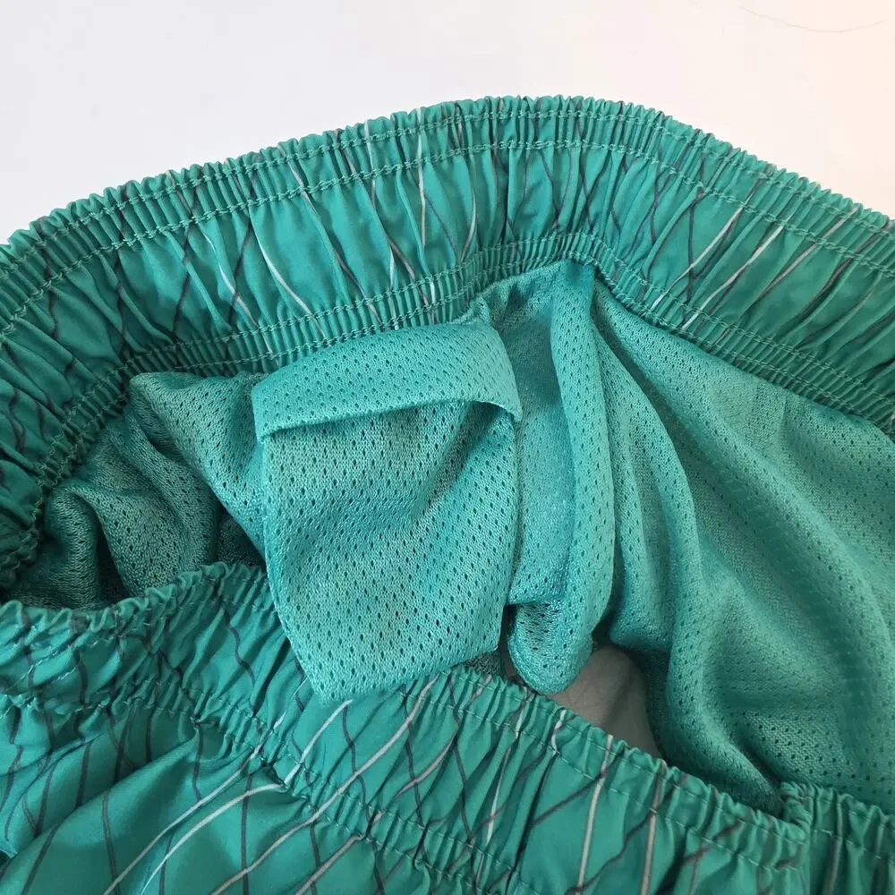 Nike Mens Large Green Volley Swim Shorts Oversized Swoosh Logo Lined Breaker
